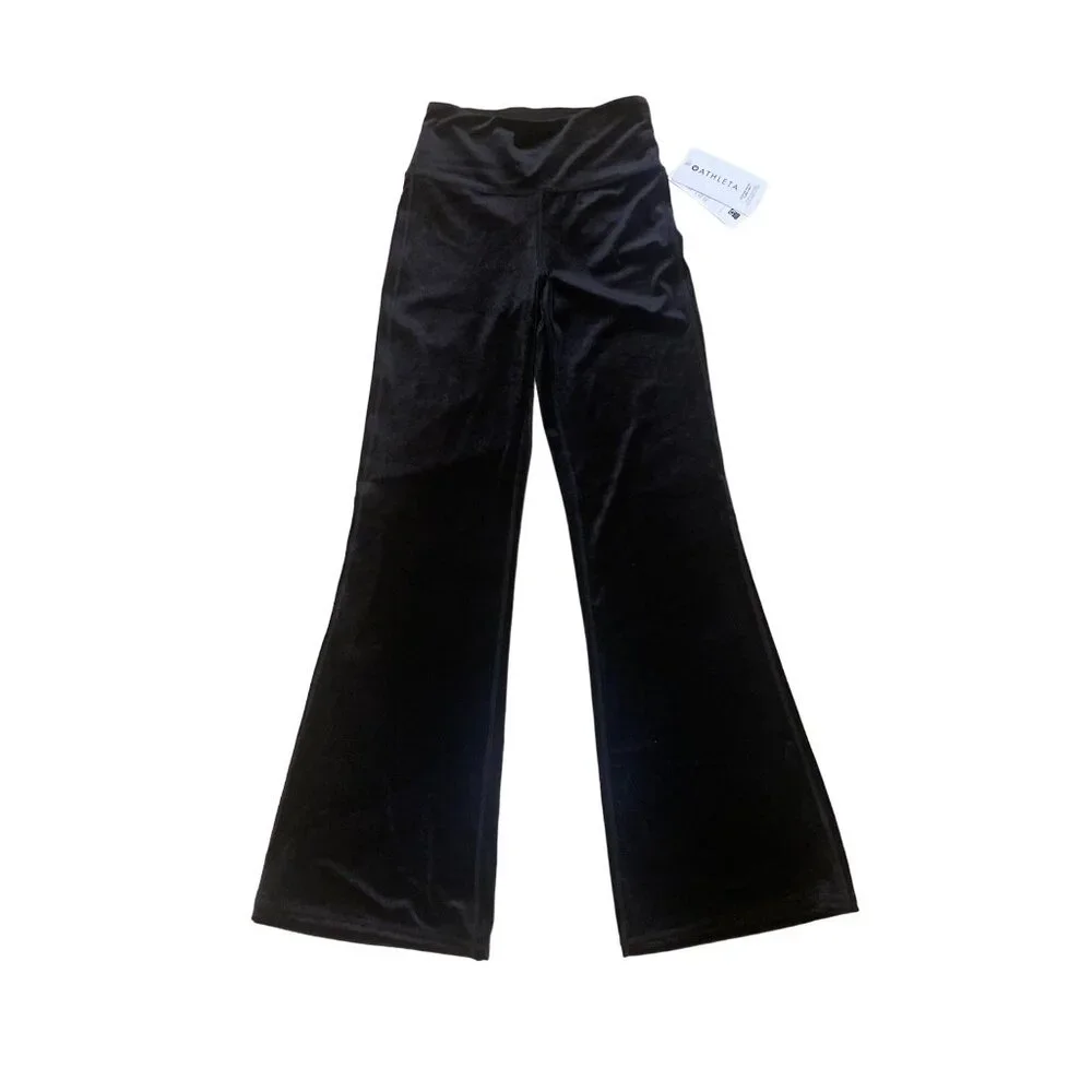 NWT Athleta XS Elation Velvet Flare Pant Black Pants High-Rise Flared $109 - Picture 10 of 16